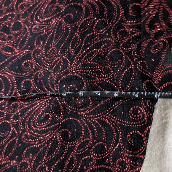 Y2K Sparkly Faux Wrap Blouse Women's Large Black Red Short Sleeve Swirly Print - Picture 5 of 6